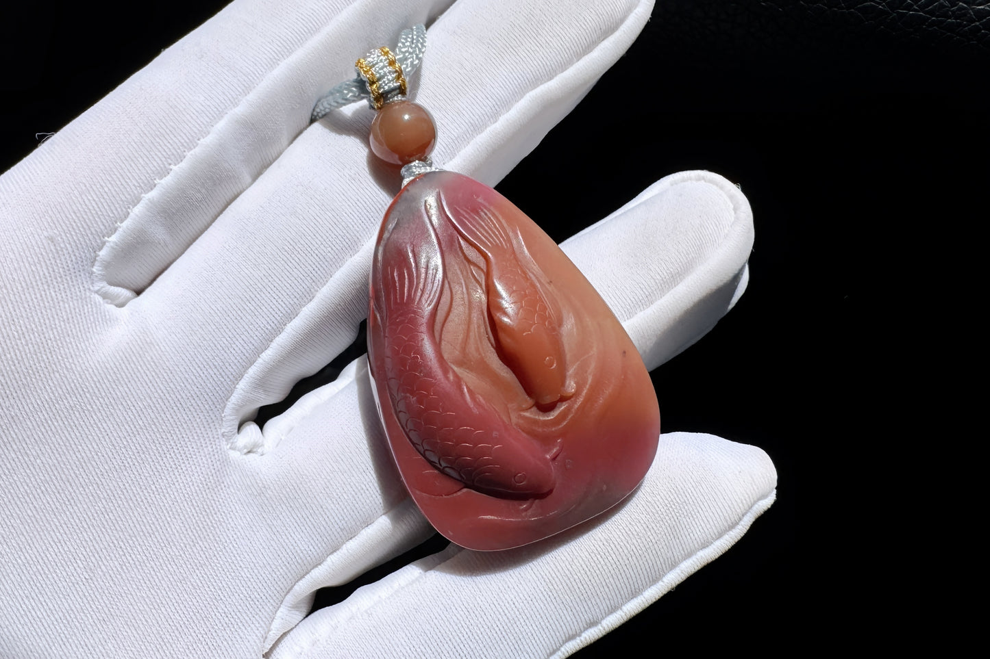 Natural Yanyuan Agate Hand Carved Twin Fish and Lotus Pendant, High Grade Yanyuan Fish and Lotus Necklace, 天然满色满肉盐源玛瑙精雕双鱼荷莲吊坠