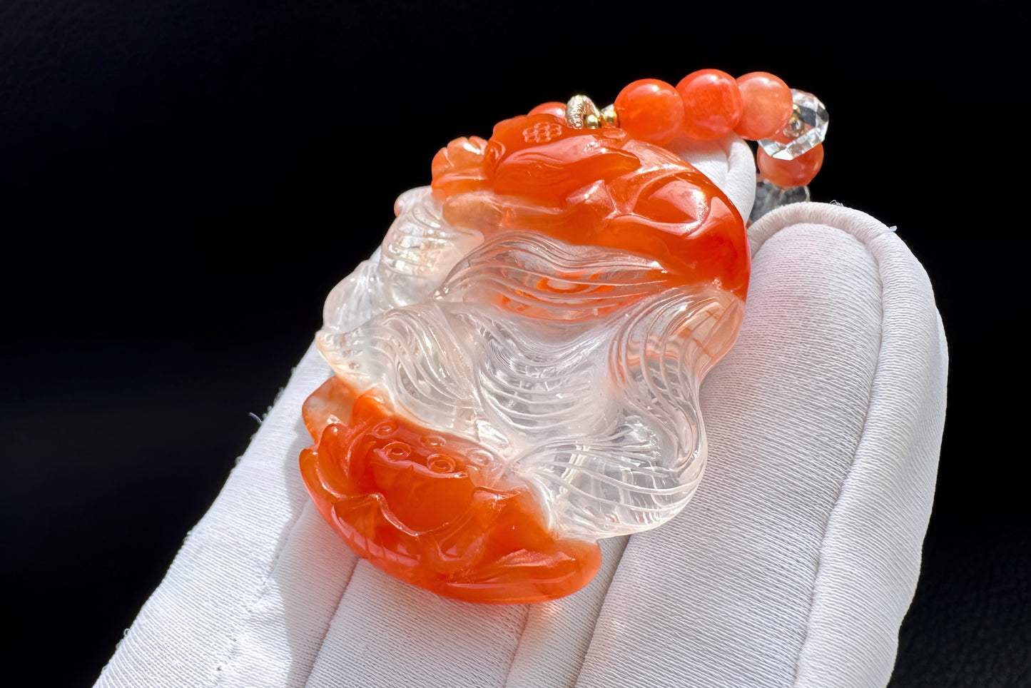 Hand Carved Natural Red Rabbit Hair Quartz Nine Tailed Fox Pendant, High Grade Red Rabbit Hair Necklace, Unique Crystal Fox, 手工精雕精品红兔毛九尾狐吊坠