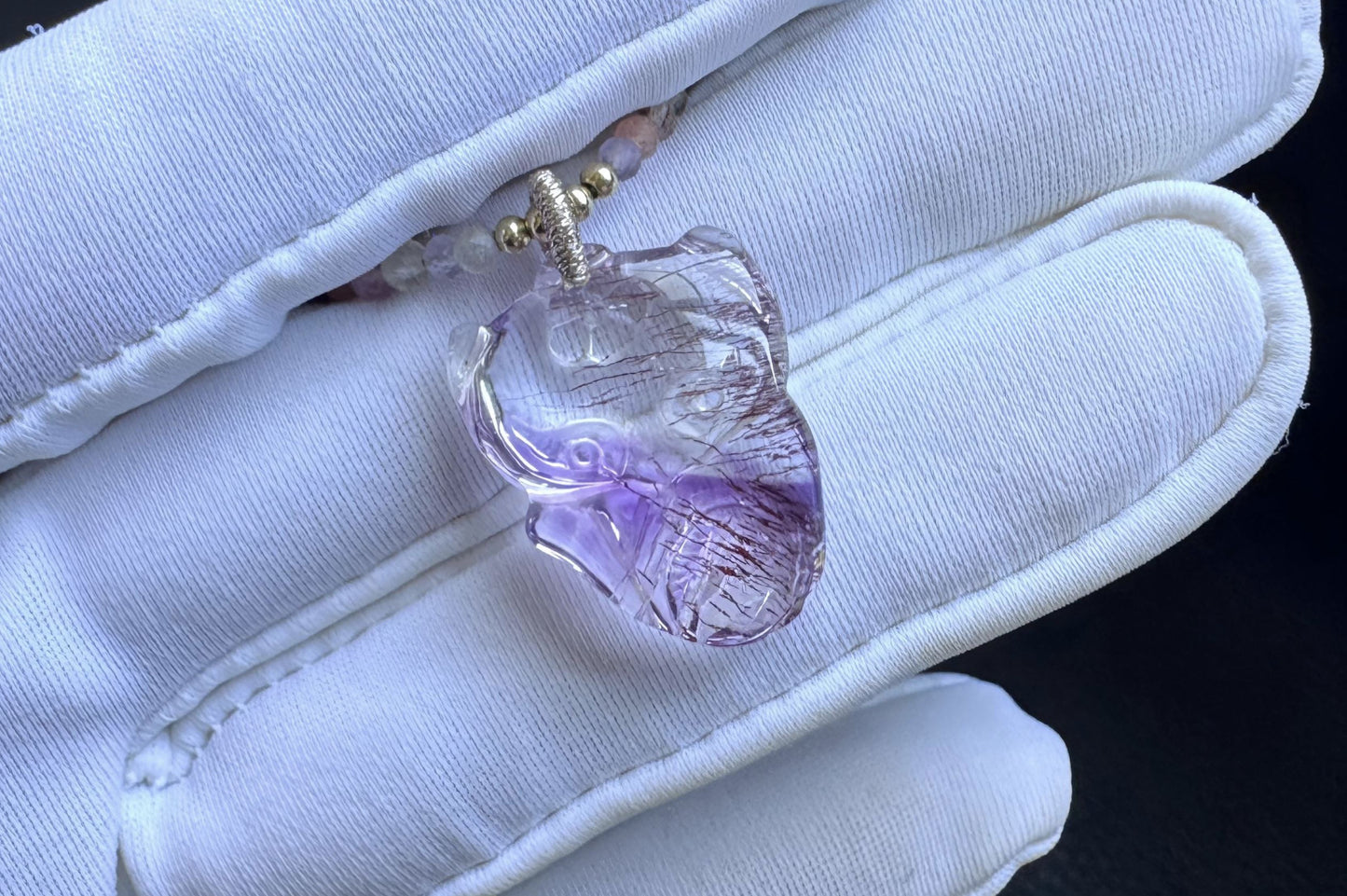 High Grade Natural Super Seven Hand Carved Fox Pendant, Super Seven Crystal Fox Necklace, 天然精品超级七手工雕刻九尾狐吊坠