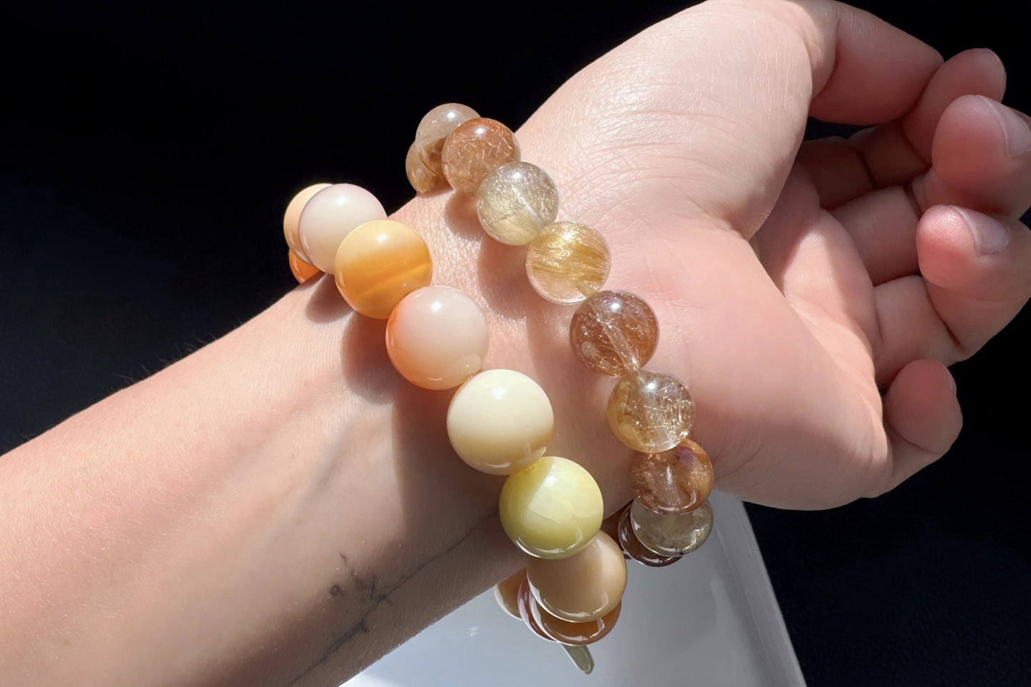 Genuine Multi-color Rutile Quartz Beaded Bracelet, Natural Untreated Cantoyancy Rutilated Quartz Bracelet, 天然巴西原色猫眼维纳斯金发晶顺发彩发晶圆珠手串