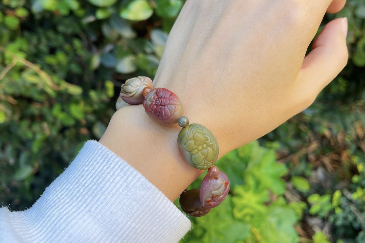 Top Grade Natural Yanyuan Agate Carved Egg Charm Bracelet, Genuine Carved Yanyuan Agate, 天然盐源玛瑙雕刻蛋蛋手串