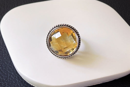 Certified Natural Gem Grade Brazilian Citrine In S925 Setting, Top Grade Large Citrine Ring, 天然巴西黄水晶戒面级暴力黄镶嵌S925银戒指