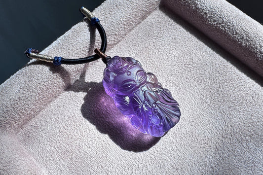 Certified Top Grade Natural Brazilian Amethyst Hand Carved Fox Spirit Pendant, Deep Purple Amethyst Fox Necklace, 天然浓郁巴西紫水晶手工精雕狐仙吊坠