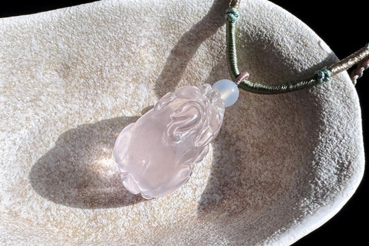 Certified Natural Mozambique Rose Quartz Hand Carved Pixiu Pendant, Rose Quartz Pixiu, 天然莫桑比克粉晶手工雕刻招财貔貅吊坠