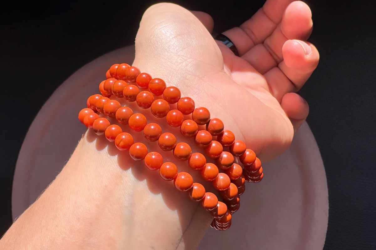 Natural Nanhong South Red Agate Beaded Four Wraps Bracelet, Unheated Sichuan Nanhong, 天然川料南红玛瑙多圈手串