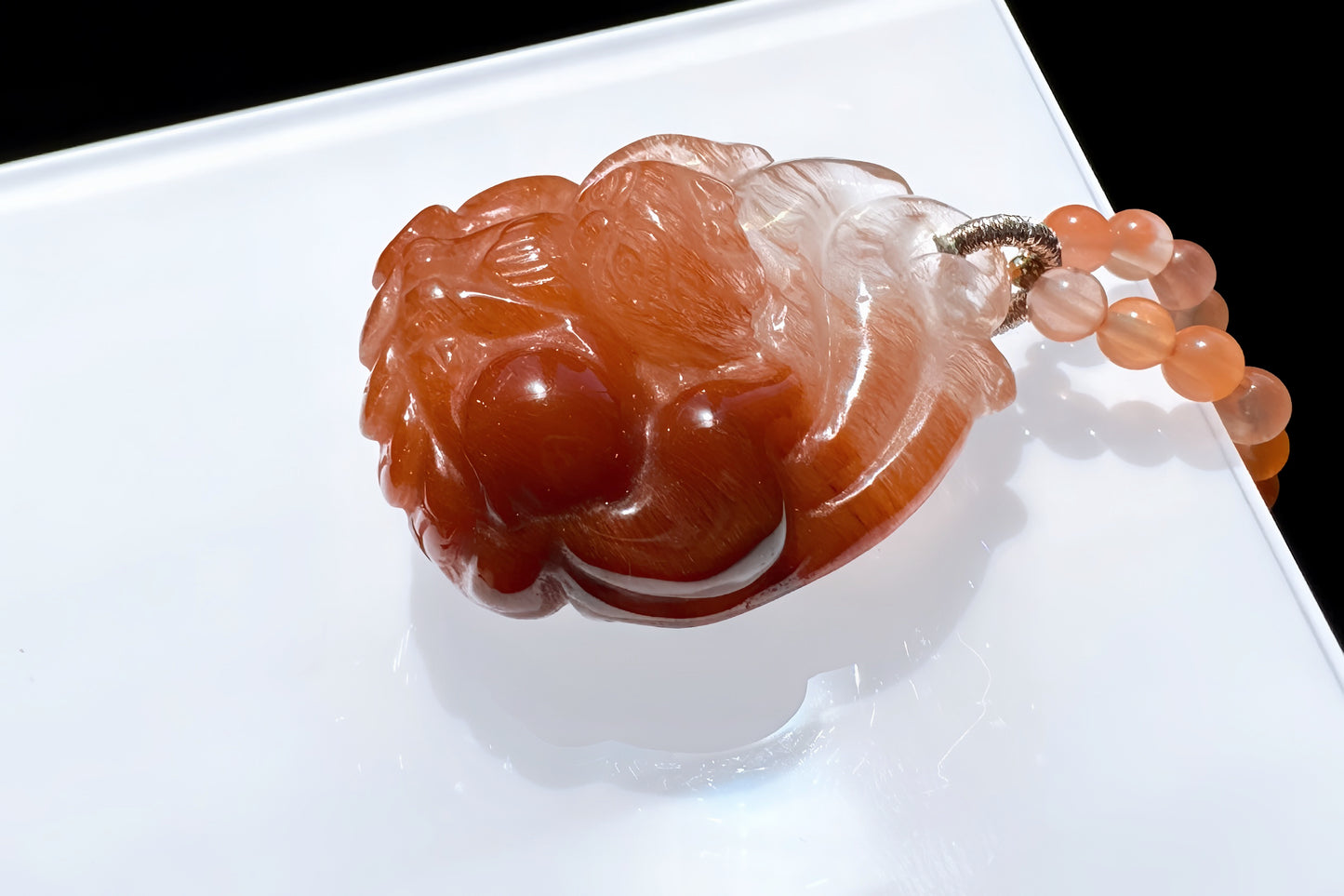 Top Grade Natural Red Rutilated Quartz Hand Carved Nine Tailed Fox Pendant, Carved Red Rutile Quartz, 天然原色正红发晶手工精雕九尾萌狐吊坠