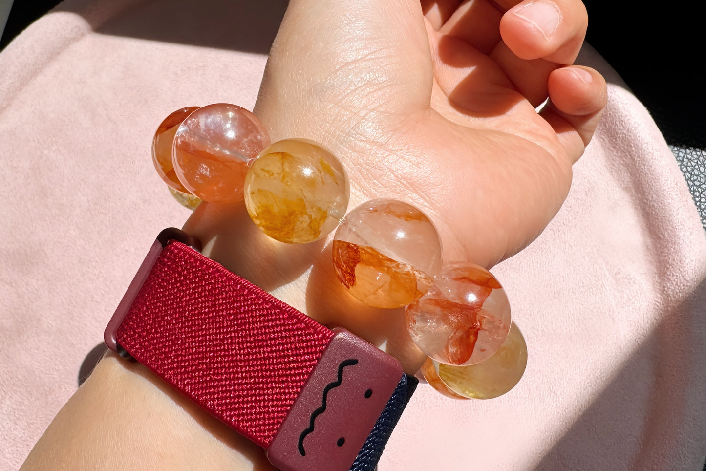 17.5mm Chunky Natural Red and Yellow Hematoid Quartz Bracelet, High grade Hematoid Quartz with Rainbows, 天然红黄双色胶花大珠珠手串
