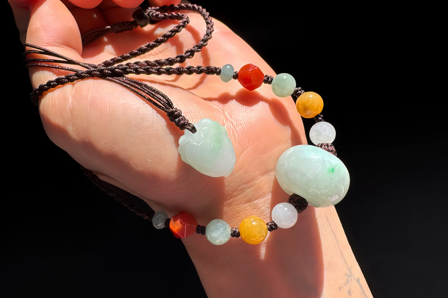 Certified Natural Grade A Jadeite Jade Hand Braided Adjustable Necklace, Jadeite Jade Necklace, 保真天然A货翡翠厚装路路通手编锁骨链项链
