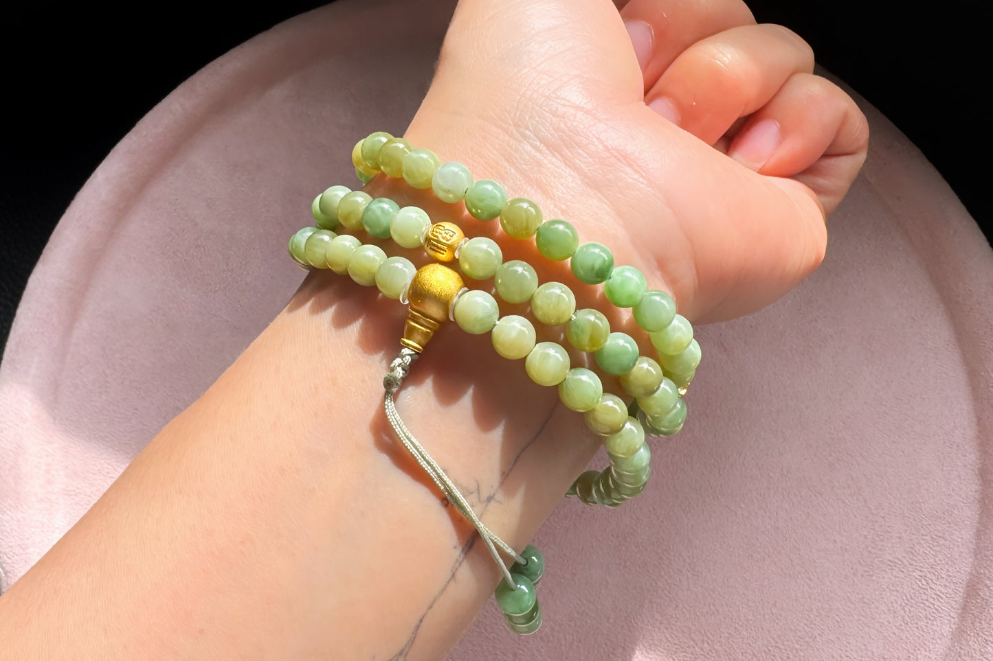 Natural Xinjiang Hetian Nephrite Bracelet in Mint Green and Brown Sugar Colors, Rare Multi-colored Nephrite Jade Bracelet, 天然且末黑羊洞碧玉糖三彩和田玉手串
