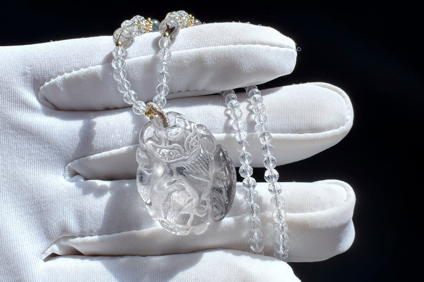 Natural Brookite Silver Rutilated Quartz Hand Carved Nine Tailed Fox Pendant, Silver Rutile Titanium Quartz Fox, 天然黑银钛晶手工精雕九尾狐吊坠