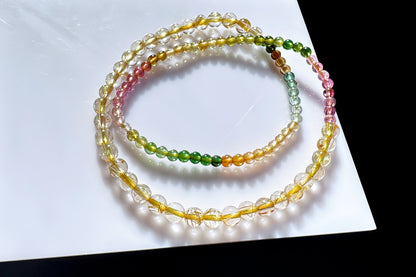 Natural Golden Rutile Quartz Beaded Bracelet with Rainbow Tourmaline, Tourmaline and Gold Rutilated Quartz Bracelet, 天然金发晶配天然碧玺双圈手串