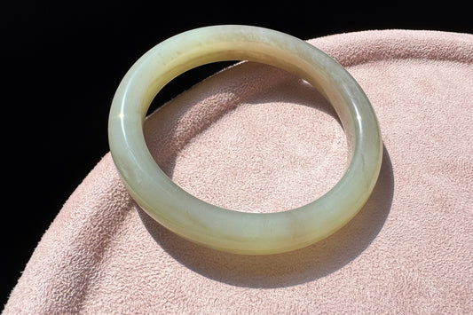 59mm Certified Natural Hetian Nephrite Jade Bangle in Light Green and Smokey Purple Colors, Nephrite Bangle with Certificate, 天然和田玉青海料绿色带烟紫色手镯