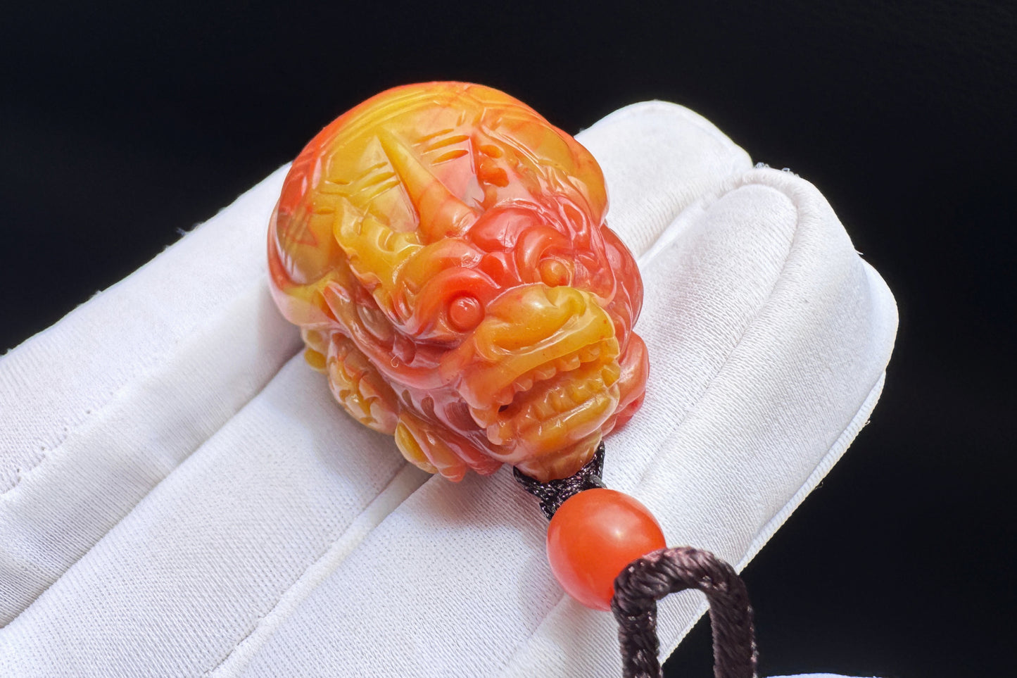 Certified High Grade Natural Nanhong Hand Carved Dragon Turtle Pendant, Yellow Nanhong Dragon Turtle Pendant, 天然黄皮包浆南红手工精雕龙龟吊坠