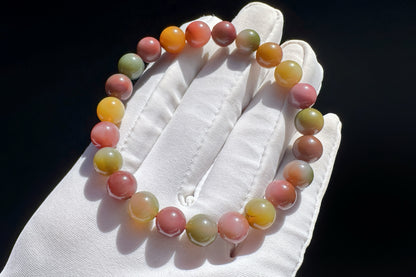 Natural Yanyuan Origin Agate Beaded Bracelet, Rainbow Color Yan-yuan Agate Bracelet, 天然盐源彩虹玛瑙西瓜色圆珠手串