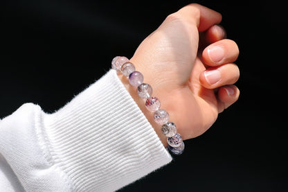 8mm Natural Super Seven Quartz Beaded Bracelet, Rare Venom Super Seven Bracelet, Venom Super 7 Crystal, 天然超级七手串毒液超七手串