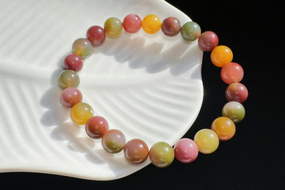 Natural Yanyuan Origin Agate Beaded Bracelet, Rainbow Color Yan-yuan Agate Bracelet, 天然盐源彩虹玛瑙西瓜色圆珠手串