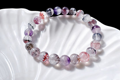 8mm Natural Super Seven Quartz Beaded Bracelet, Rare Venom Super Seven Bracelet, Venom Super 7 Crystal, 天然超级七手串毒液超七手串