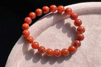 9mm Certified Natural Nanhong Agate Beads in Satin Polishing, Untreated Nanhong Agate Bracelet, 天然南红玛瑙哑光火焰玫瑰红手串