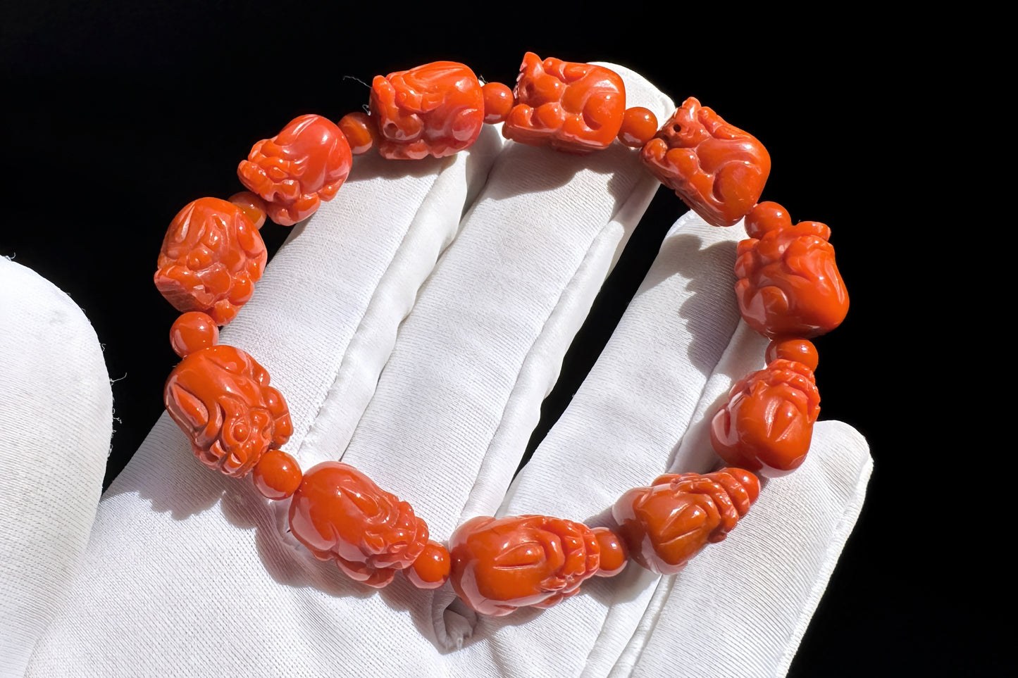 Certified Natural Untreated Nanhong Agate Bracelet, Carved Southern Red Agate PiXiu Bead Bracelet, Nanhong PiXiu, 天然无烤满色满肉凉山南红雕刻貔貅手串