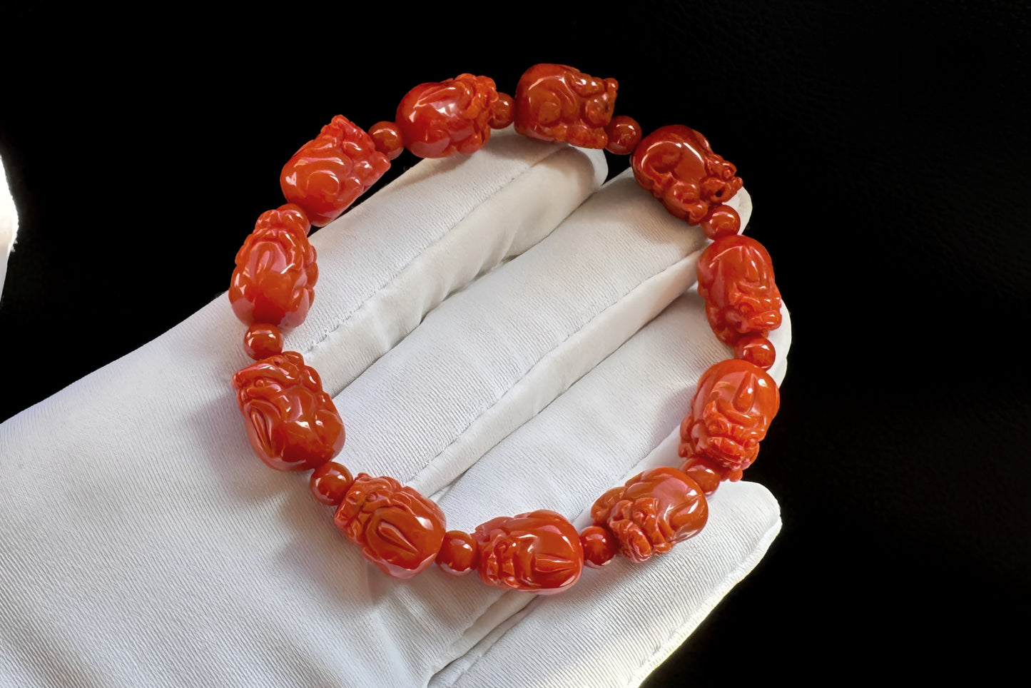 Certified Natural Untreated Nanhong Agate Bracelet, Carved Southern Red Agate PiXiu Bead Bracelet, Nanhong PiXiu, 天然无烤满色满肉凉山南红雕刻貔貅手串
