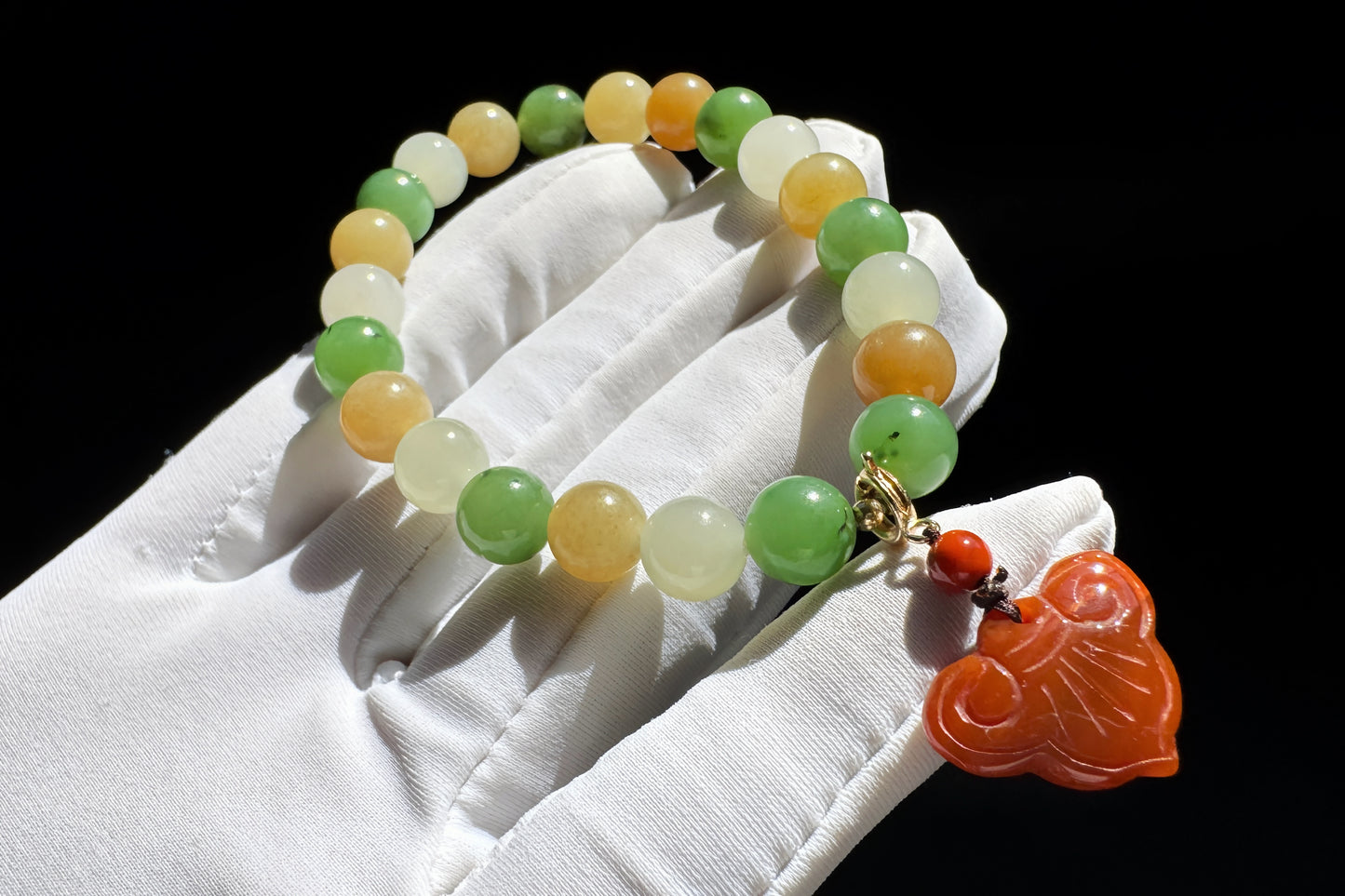Natural High Grade Hetian Nephrite Beaded Bracelet, Multi-colored Nephrite Jade Bracelet, Nanhong Charm, 天然冰润高色阶和田玉多宝手串