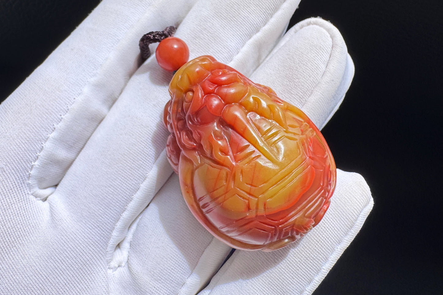 Certified High Grade Natural Nanhong Hand Carved Dragon Turtle Pendant, Yellow Nanhong Dragon Turtle Pendant, 天然黄皮包浆南红手工精雕龙龟吊坠