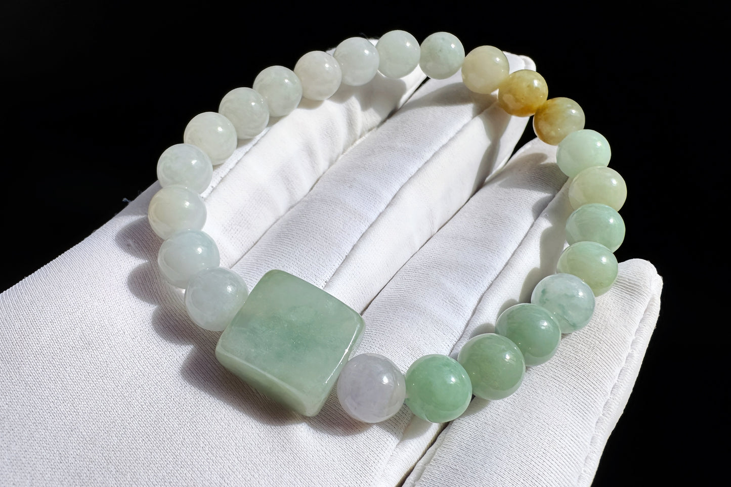 Natural Grade A Jadeite Jade Multi-Colors Bracelet, Jadeite Jade Beaded Bracelet, 天然A货翡翠多彩玉珠手串搭配翡翠无事牌