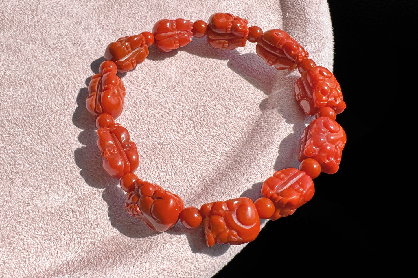 Certified Natural Untreated Nanhong Agate Bracelet, Carved Southern Red Agate PiXiu Bead Bracelet, Nanhong PiXiu, 天然无烤满色满肉凉山南红雕刻貔貅手串