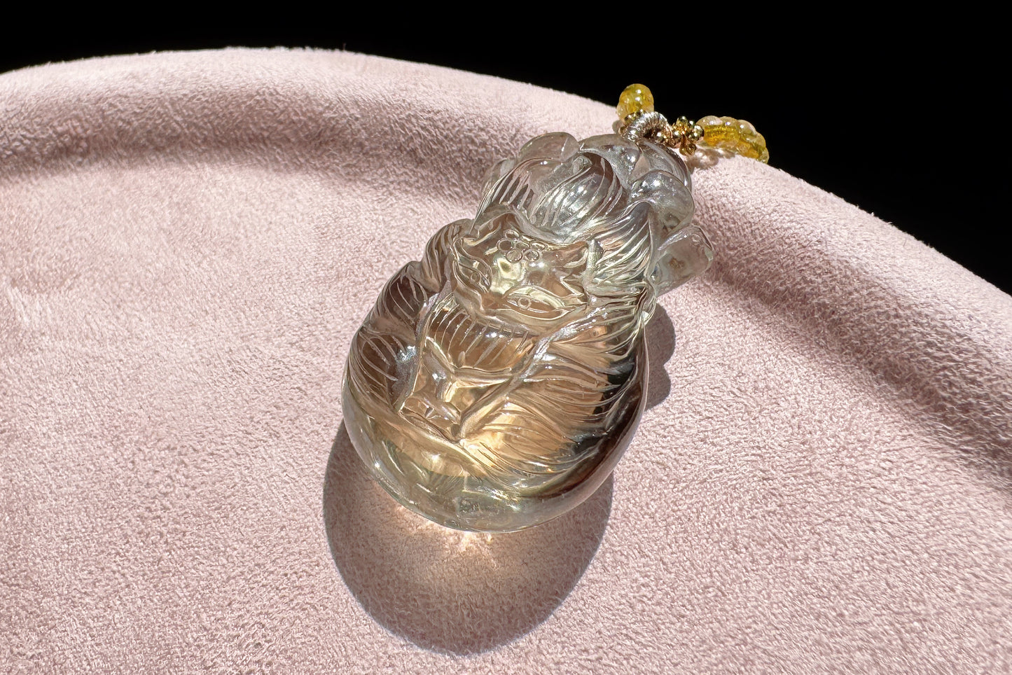 Natural Smokey Citrine Hand Carved Nine Tailed Fox and Money Bag Pendant, Smokey Citrine Necklace, 天然茶黄晶手工精雕九尾狐钱袋子吊坠
