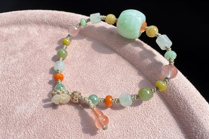 Natural Green Jadeite Jade Hand Braided Bracelet, Grade A Jade Beads in Multi-colors, Jade Bracelet, Jade Lu Lu Tong, 天然A货果绿色翡翠路路通配多宝翡翠珠手编手链