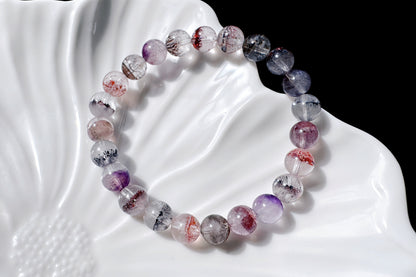8mm Natural Super Seven Quartz Beaded Bracelet, Rare Venom Super Seven Bracelet, Venom Super 7 Crystal, 天然超级七手串毒液超七手串