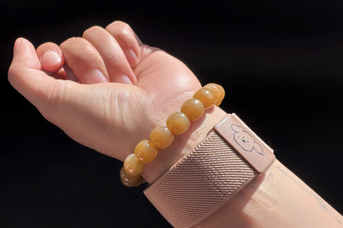 Natural Honey Brown Nephrite Jade Bracelet, Nephrite Jade Beads in Light Brown Sugar Color, 天然蜜糖色玉圆珠手串