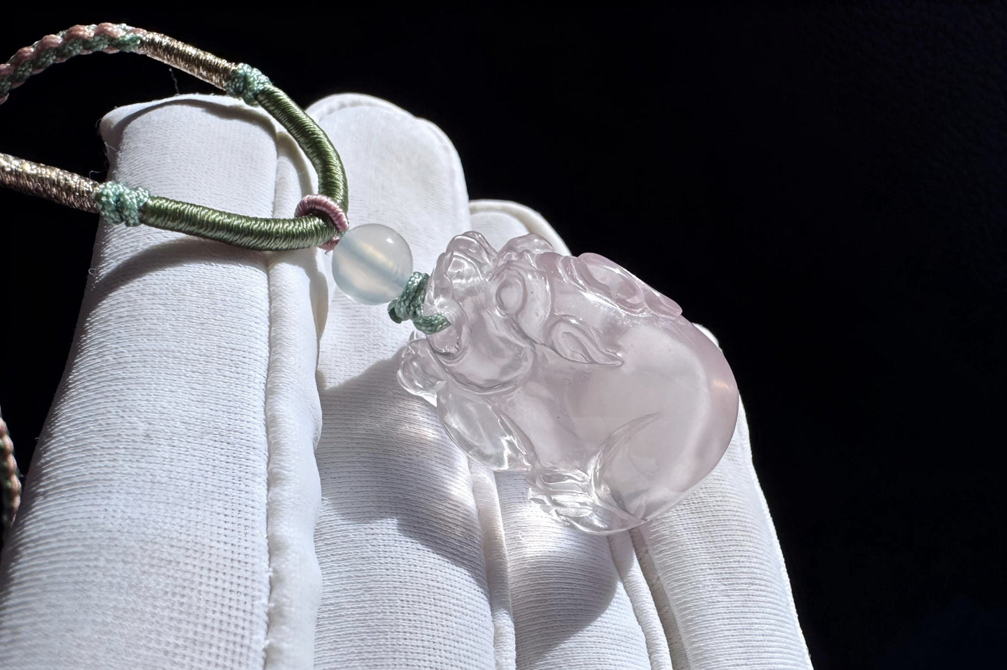 Certified Natural Mozambique Rose Quartz Hand Carved Pixiu Pendant, Rose Quartz Pixiu, 天然莫桑比克粉晶手工雕刻招财貔貅吊坠