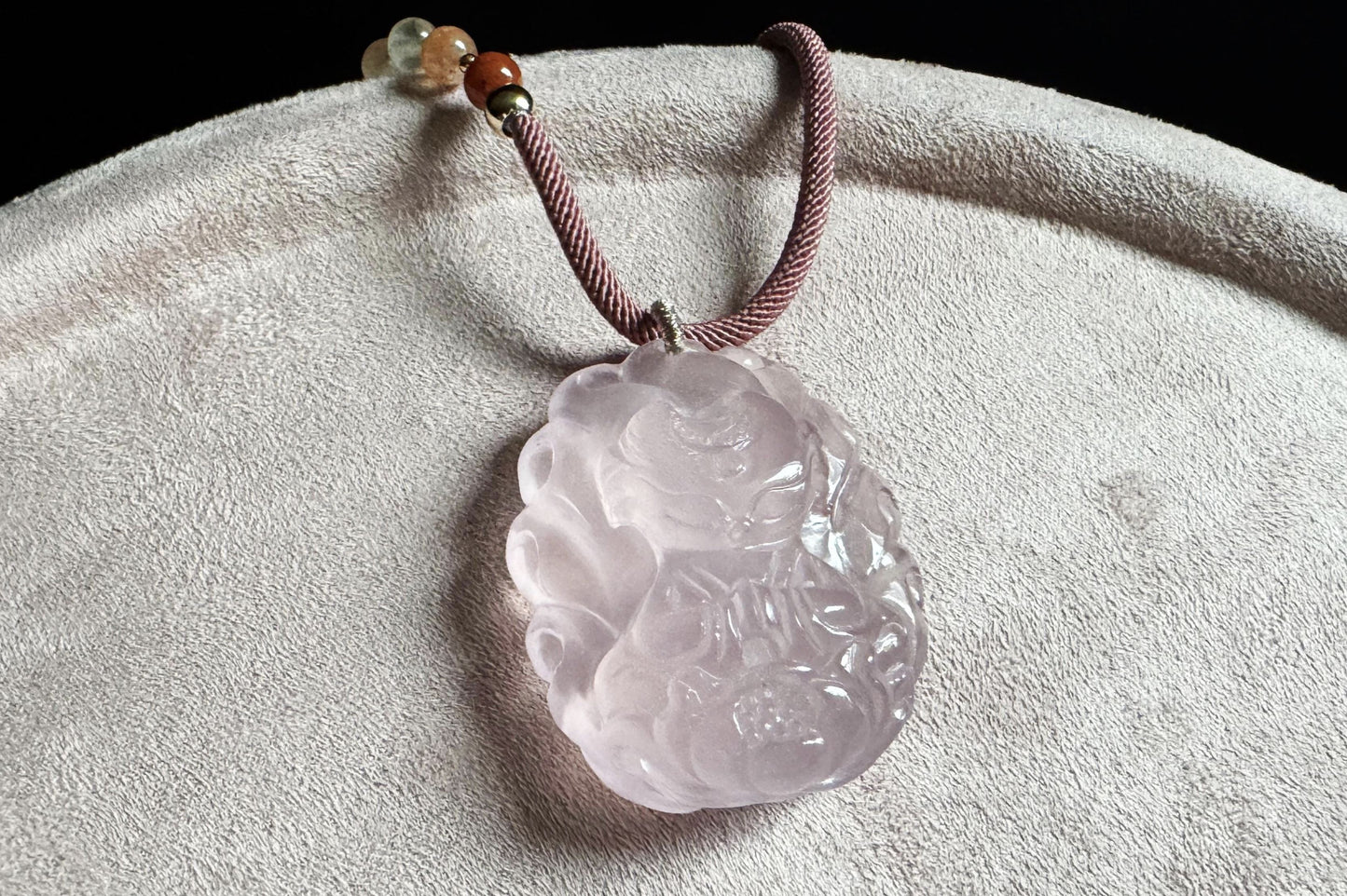 Natural Mozambique Rose Quartz Hand Carved Nine Tailed Fox Pendant, Carved Rose Quartz Fox Pendant Necklace, 天然莫粉水晶手工精雕狐仙吊坠