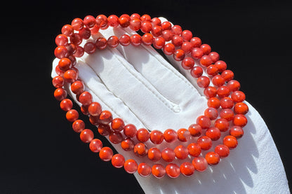 Certified Natural Nanhong Agate Bracelet, Nanhong Bracelet, Untreated Nanhong Agate Beads Jelly Like Texture, 天然南红玛瑙火焰纹圆珠多圈手串