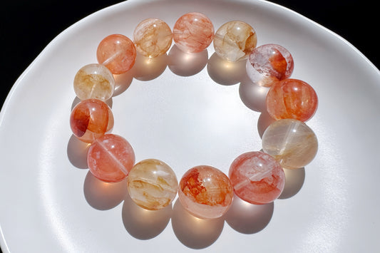 17.5mm Chunky Natural Red and Yellow Hematoid Quartz Bracelet, High grade Hematoid Quartz with Rainbows, 天然红黄双色胶花大珠珠手串