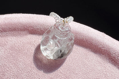 Natural Brookite Silver Rutilated Quartz Hand Carved Nine Tailed Fox Pendant, Silver Rutile Titanium Quartz Fox, 天然黑银钛晶手工精雕九尾狐吊坠