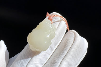Small Natural Mutton Fat Hetian Nephrite PiXiu Pendant, Carved White Nephrite Jade Pixiu, Suet Jade Necklace, 天然羊脂白玉貔貅吊坠