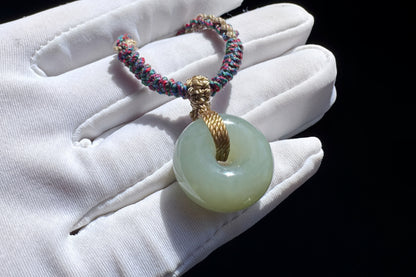 Natural Hetian Nephrite Jade Peace Buckle Pendant, Jade Peace Buckle Necklace, 天然和田玉平安扣面包扣吊坠