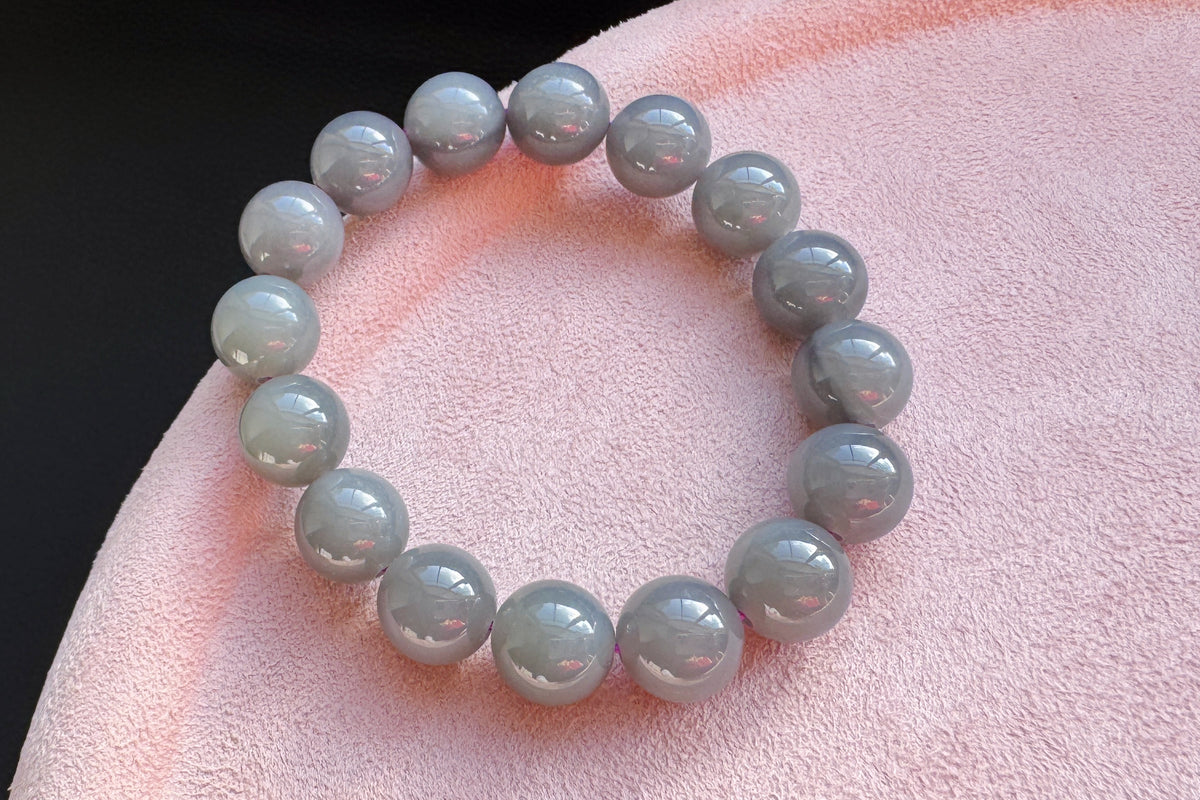 Certified Natural Smokey Gray Nephrite Jade Bracelet, Genuine Gray Nephrite Jade Bracelet, 天然青海料烟灰色软玉圆珠手串带证书