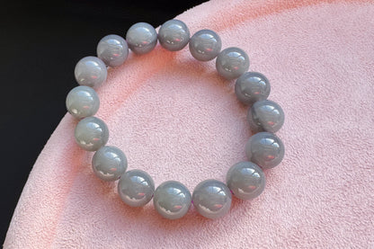 Certified Natural Smokey Gray Nephrite Jade Bracelet, Genuine Gray Nephrite Jade Bracelet, 天然青海料烟灰色软玉圆珠手串带证书