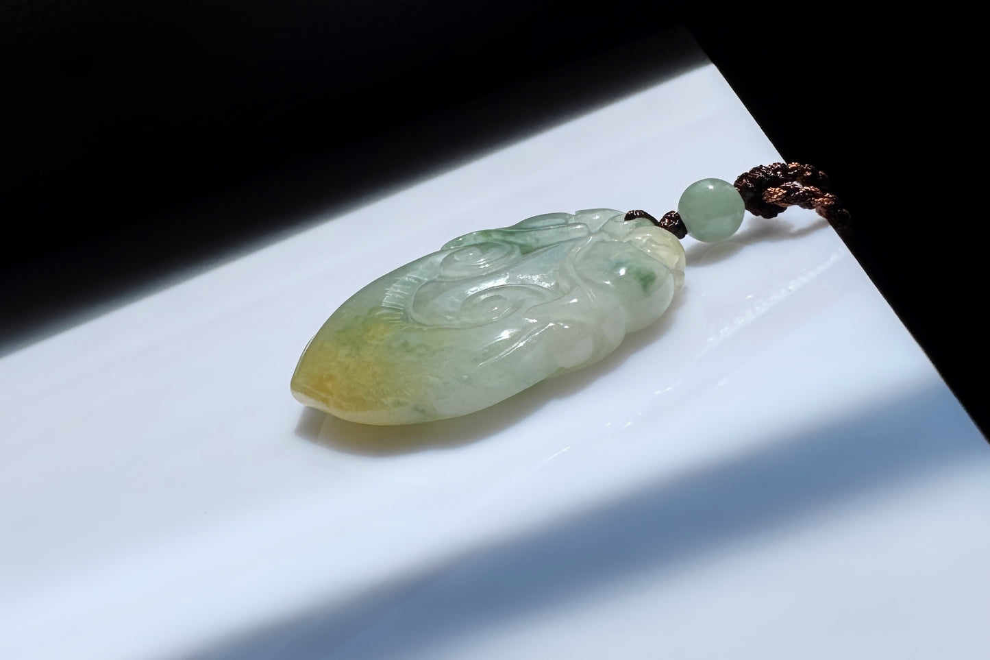 Certified Grade A Jadeite Jade Hand Carved Ruyi Pendant, Natural Carved Jade Pendant Necklace, 天然缅甸A货老坑冰润飘花黄绿双彩如意翡翠吊坠