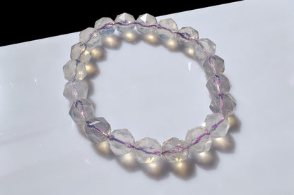 Natural Milky Lavender Moon Quartz Beaded Bracelet, Faceted Lavender Moon Quartz, 天然奶油体钻切切面紫玉晶手串