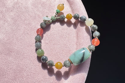 Natural Black and White Jadeite Jade Beads Bracelet, Hand Braided Black Jade Bracelet with Nanhong and Nephrite Beads, 保真天然缅甸A货翡翠飘绿乌鸡料手链