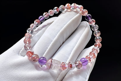 Rare Natural Pyramid Super Seven Beaded Bracelet with Super Seven Pixiu Charm, Top Grade Super Seven Bracelet, 天然招财金字塔超级七手串搭配超七貔貅