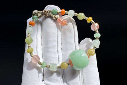 Natural Green Jadeite Jade Hand Braided Bracelet, Grade A Jade Beads in Multi-colors, Jade Bracelet, Jade Lu Lu Tong, 天然A货果绿色翡翠路路通配多宝翡翠珠手编手链
