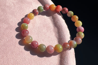 Natural Yanyuan Origin Agate Beaded Bracelet, Rainbow Color Yan-yuan Agate Bracelet, 天然盐源彩虹玛瑙西瓜色圆珠手串