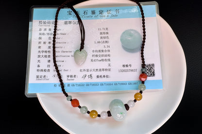Certified Natural Grade A Jadeite Jade Hand Braided Adjustable Necklace, Jadeite Jade Necklace, 保真天然A货翡翠厚装路路通手编锁骨链项链