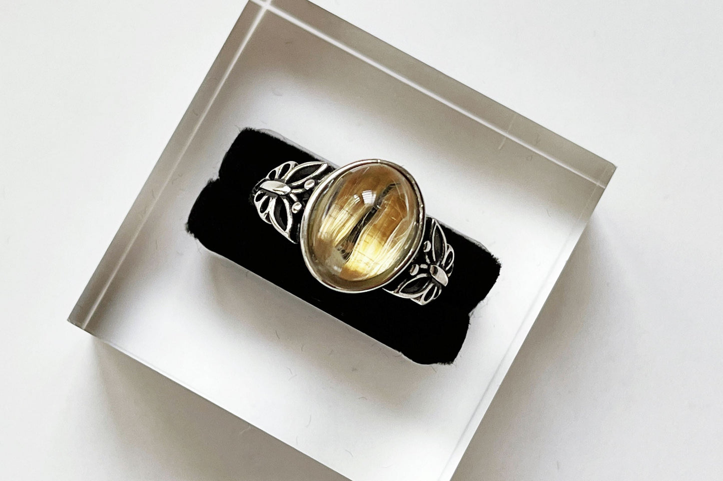 Top Grade Natural Golden Rutile Quartz Ring S925 Setting, Natural Golden Rutilated Quartz Ring, 天然钛晶板钛猫眼戒指925纯银戒托