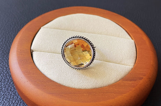 Certified Natural Gem Grade Brazilian Citrine In S925 Setting, Top Grade Large Citrine Ring, 天然巴西黄水晶戒面级暴力黄镶嵌S925银戒指